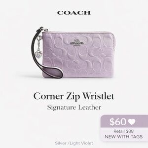 Coach Lavender Patent Leather Wristlet with Heart Charm